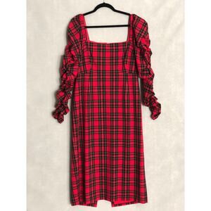 Antonio Melani Women's Size 12 Elena Plaid Square Neck Red Tartan Dress NEW